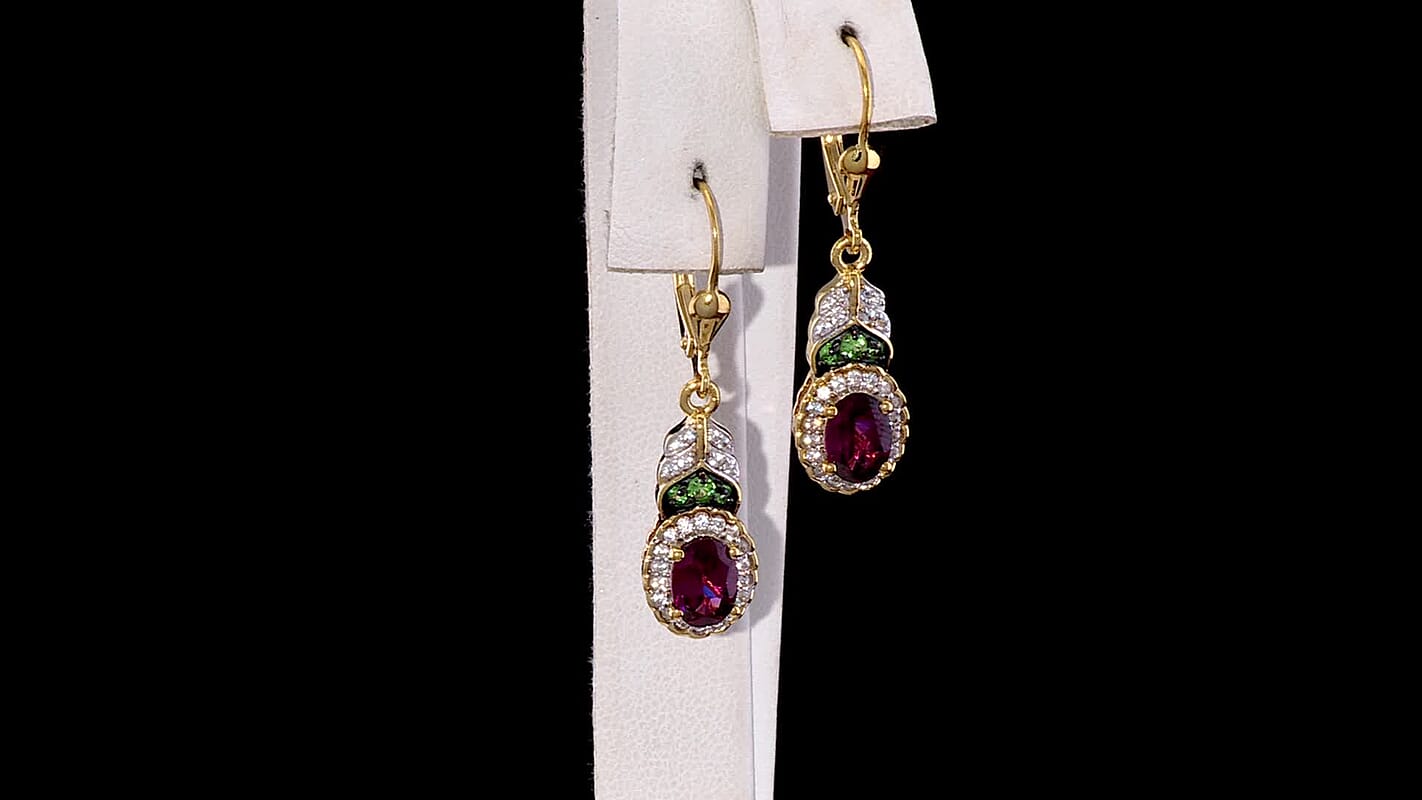 D'Joy Orissa Rhodolite Garnet, Multi Gemstone Lever Back Earrings in 18K Vermeil YG Over Sterling Silver 2.60 ctw