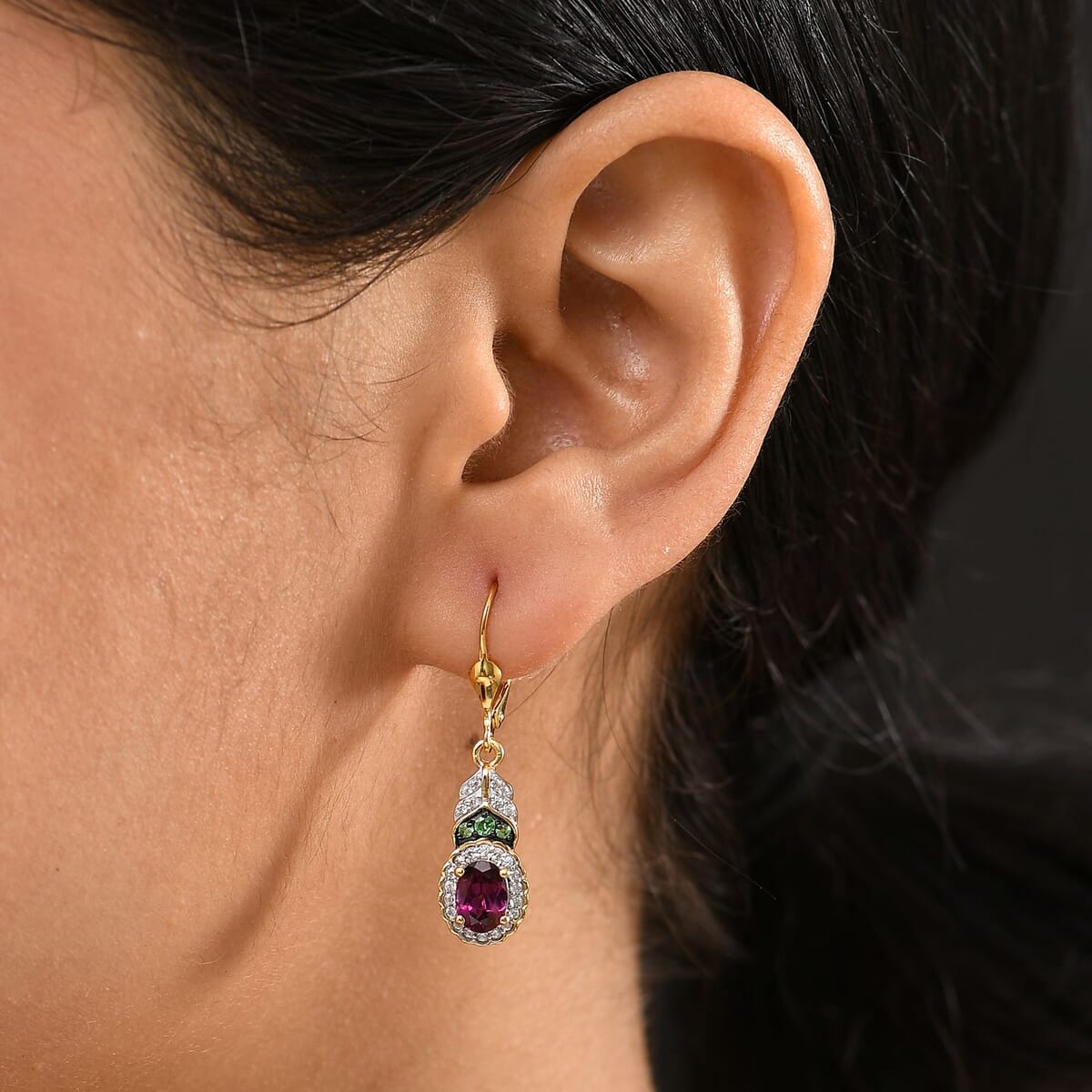 D'Joy Orissa Rhodolite Garnet, Multi Gemstone Lever Back Earrings in 18K Vermeil YG Over Sterling Silver 2.60 ctw image number 2