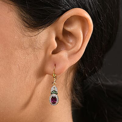 D'Joy Orissa Rhodolite Garnet and Multi Gemstone 2.60 ctw Regal Bloom Earrings in 18K Vermeil Yellow Gold Over Sterling Silver