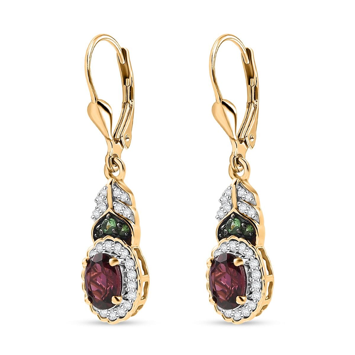 D'Joy Orissa Rhodolite Garnet, Multi Gemstone Lever Back Earrings in 18K Vermeil YG Over Sterling Silver 2.60 ctw image number 3
