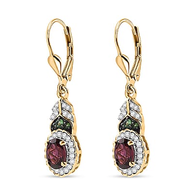 D'Joy Orissa Rhodolite Garnet and Multi Gemstone 2.60 ctw Regal Bloom Earrings in 18K Vermeil Yellow Gold Over Sterling Silver
