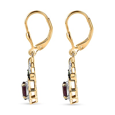 D'Joy Orissa Rhodolite Garnet and Multi Gemstone 2.60 ctw Regal Bloom Earrings in 18K Vermeil Yellow Gold Over Sterling Silver