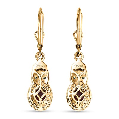 D'Joy Orissa Rhodolite Garnet and Multi Gemstone 2.60 ctw Regal Bloom Earrings in 18K Vermeil Yellow Gold Over Sterling Silver