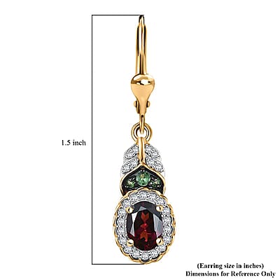 D'Joy Orissa Rhodolite Garnet and Multi Gemstone 2.60 ctw Regal Bloom Earrings in 18K Vermeil Yellow Gold Over Sterling Silver