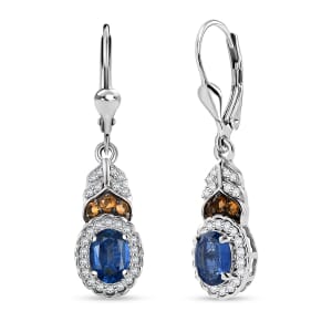 D'Joy Kashmir Kyanite and Multi Gemstone 2.55 ctw Lever Back Earrings in Rhodium Over Sterling Silver