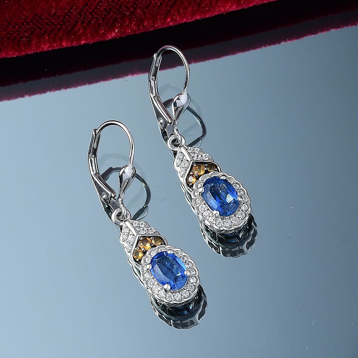 D'Joy Kashmir Kyanite and Multi Gemstone 2.55 ctw Regal Bloom Earrings in Rhodium Over Sterling Silver image number 1