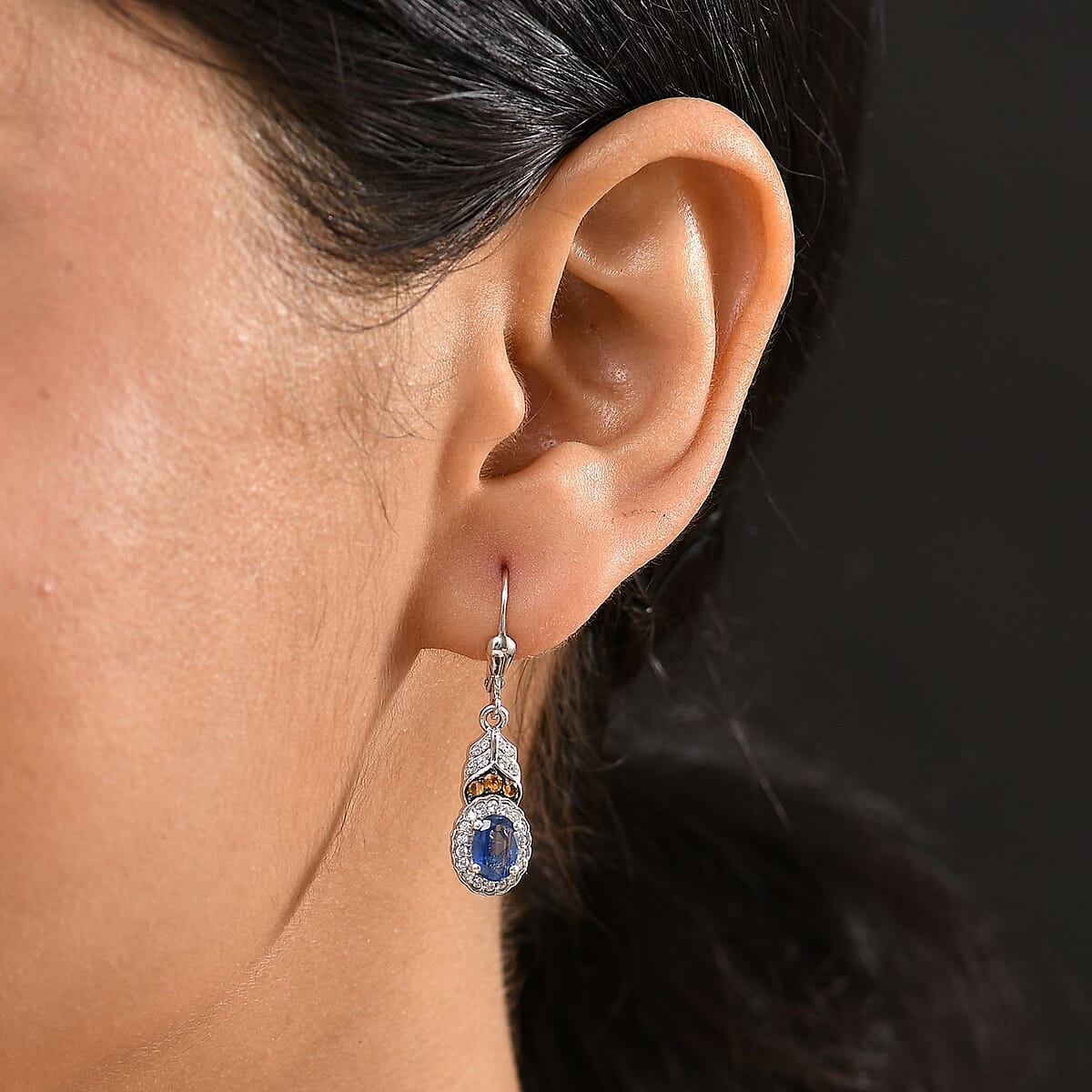 D'Joy Kashmir Kyanite and Multi Gemstone 2.55 ctw Regal Bloom Earrings in Rhodium Over Sterling Silver image number 2