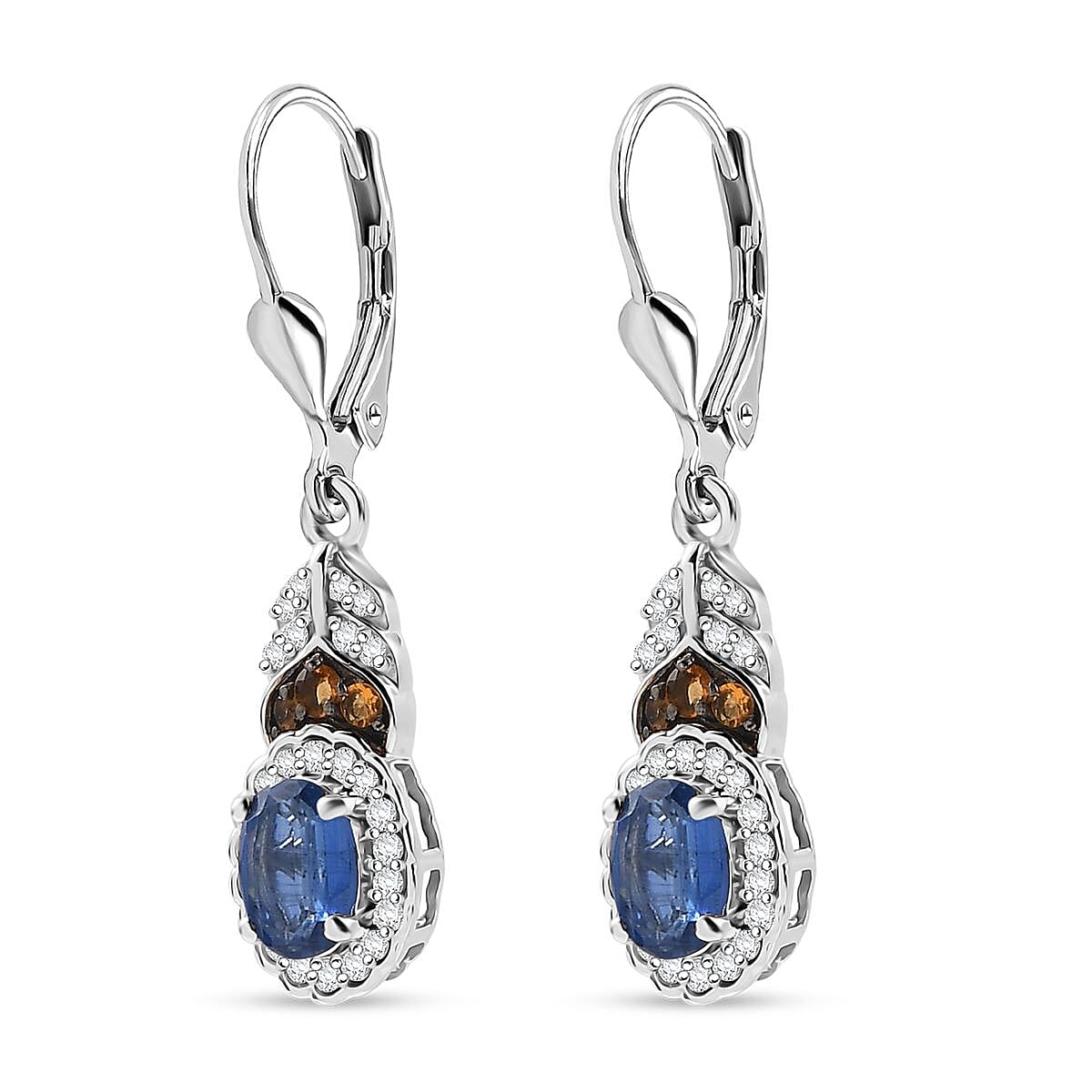 D'Joy Kashmir Kyanite and Multi Gemstone 2.55 ctw Regal Bloom Earrings in Rhodium Over Sterling Silver image number 3