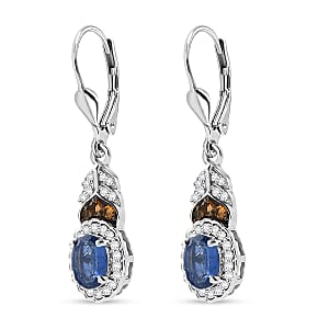 D'Joy Kashmir Kyanite and Multi Gemstone 2.55 ctw Regal Bloom Earrings in Rhodium Over Sterling Silver
