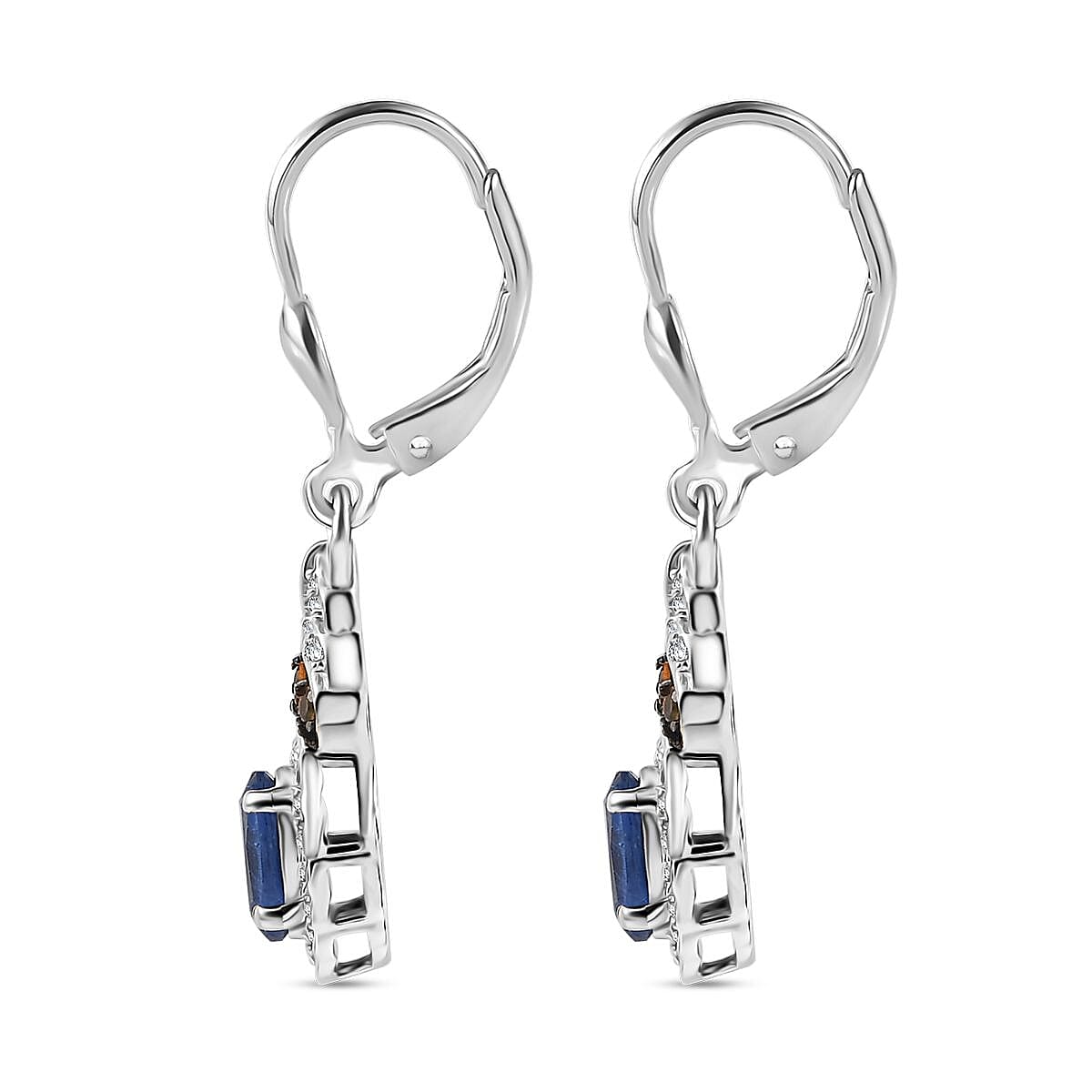 D'Joy Kashmir Kyanite and Multi Gemstone 2.55 ctw Regal Bloom Earrings in Rhodium Over Sterling Silver image number 4
