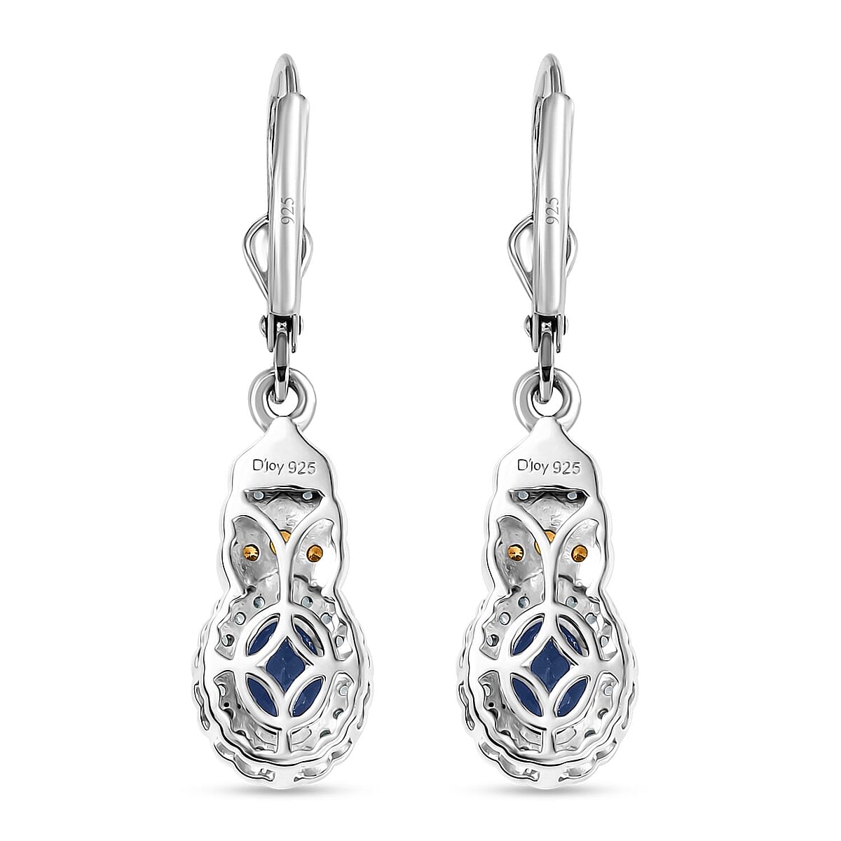 D'Joy Kashmir Kyanite and Multi Gemstone 2.55 ctw Regal Bloom Earrings in Rhodium Over Sterling Silver image number 5