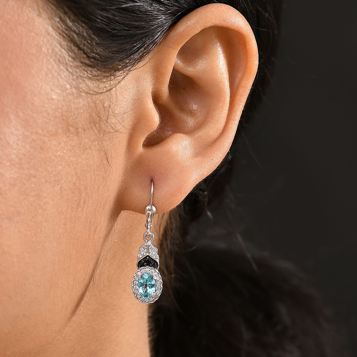 D'Joy Betroka Blue Apatite and Multi Gemstone 2.25 ctw Regal Bloom Earrings in Rhodium Over Sterling Silver image number 2