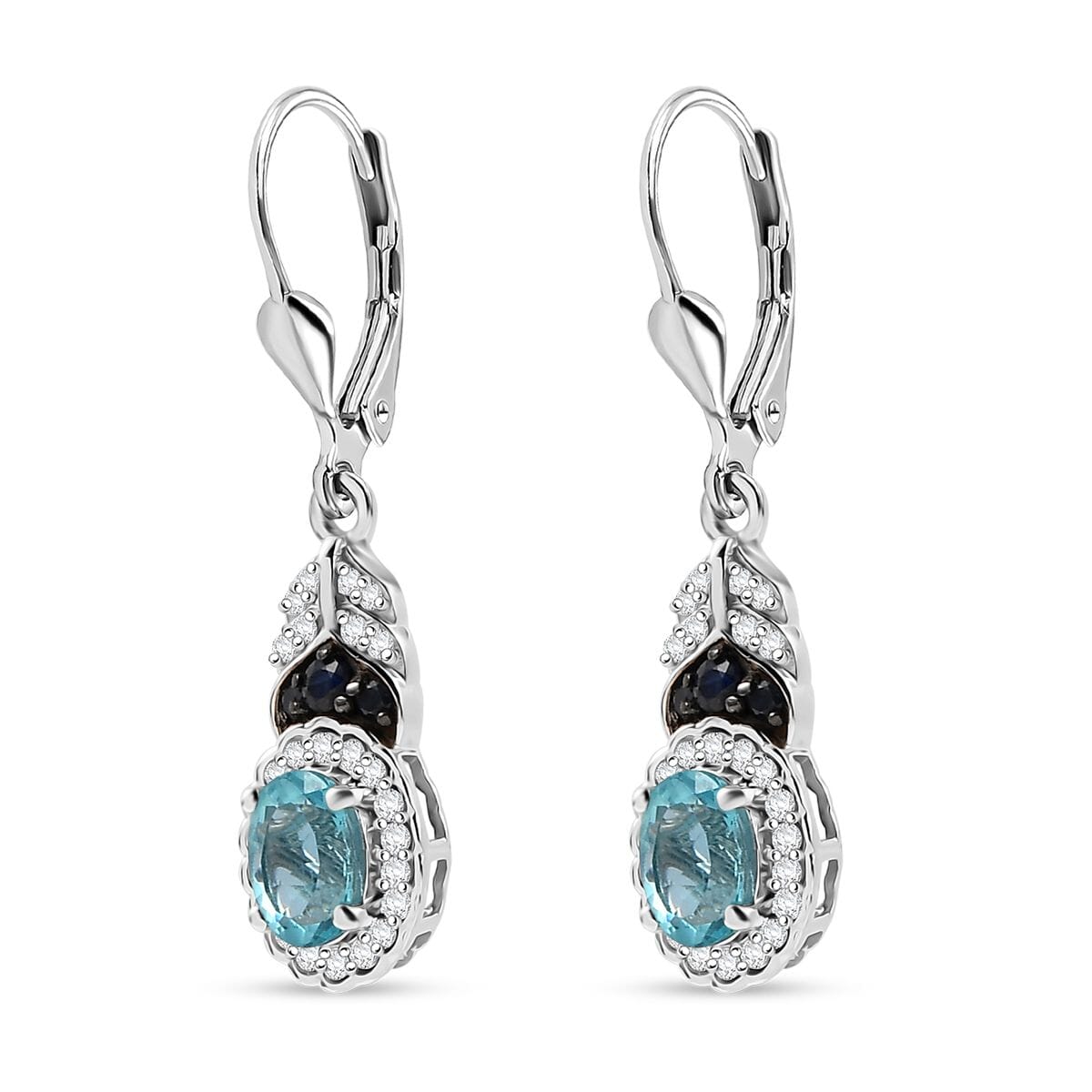 D'Joy Betroka Blue Apatite and Multi Gemstone 2.25 ctw Lever Back Earrings in Rhodium Over Sterling Silver image number 2