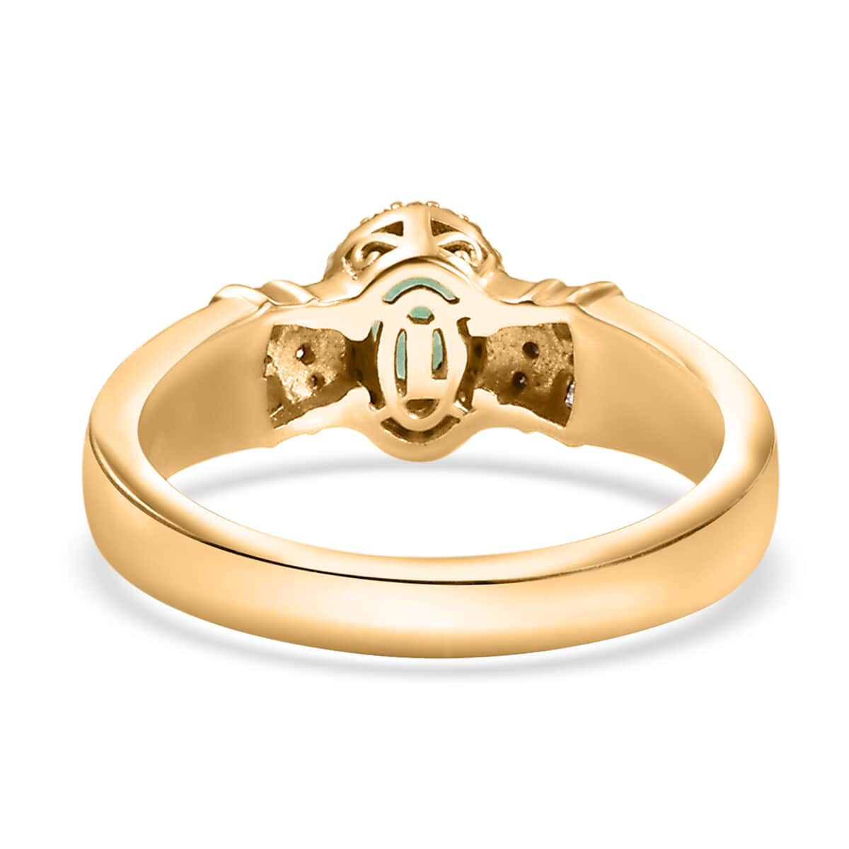 Kagem Zambian Emerald, Natural Champagne and White Diamond 0.65 ctw Halo Ring in 18K Vermeil Yellow Gold Over Sterling Silver (Size 10.0) image number 4