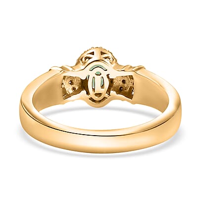 D'Joy Kagem Zambian Emerald, Natural Champagne and White Diamond 0.65 ctw Halo Ring in 18K Vermeil Yellow Gold Over Sterling Silver (Size 10.0)