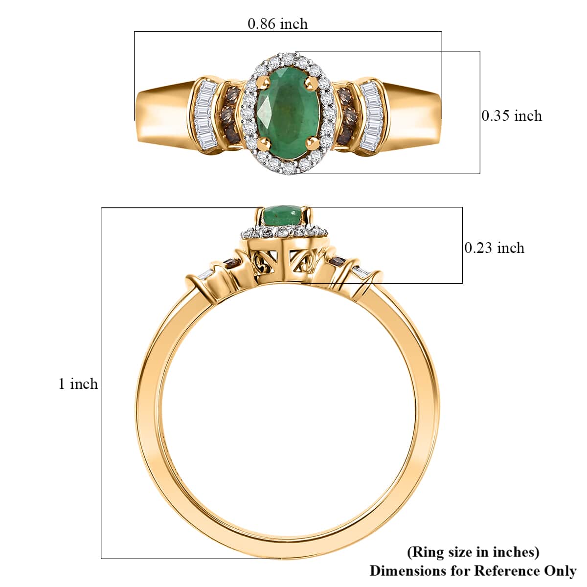 Kagem Zambian Emerald, Natural Champagne and White Diamond 0.65 ctw Halo Ring in 18K Vermeil Yellow Gold Over Sterling Silver (Size 10.0) image number 5