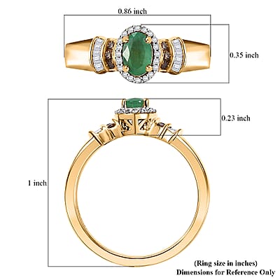 D'Joy Kagem Zambian Emerald, Natural Champagne and White Diamond 0.65 ctw Halo Ring in 18K Vermeil Yellow Gold Over Sterling Silver (Size 10.0)