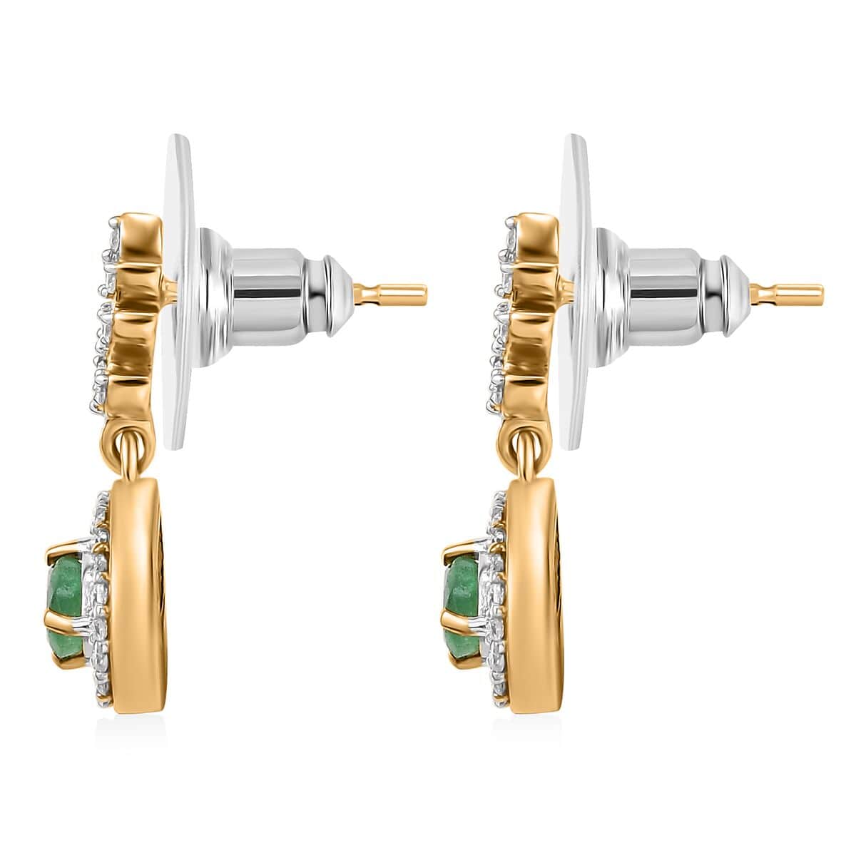 Kagem Zambian Emerald and White Zircon 0.70 ctw Vine Drop Earrings in 18K Vermeil Yellow Gold Over Sterling Silver image number 3