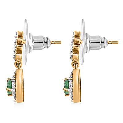 D'Joy Kagem Zambian Emerald and White Zircon 0.70 ctw Vine Drop Earrings in 18K Vermeil Yellow Gold Over Sterling Silver