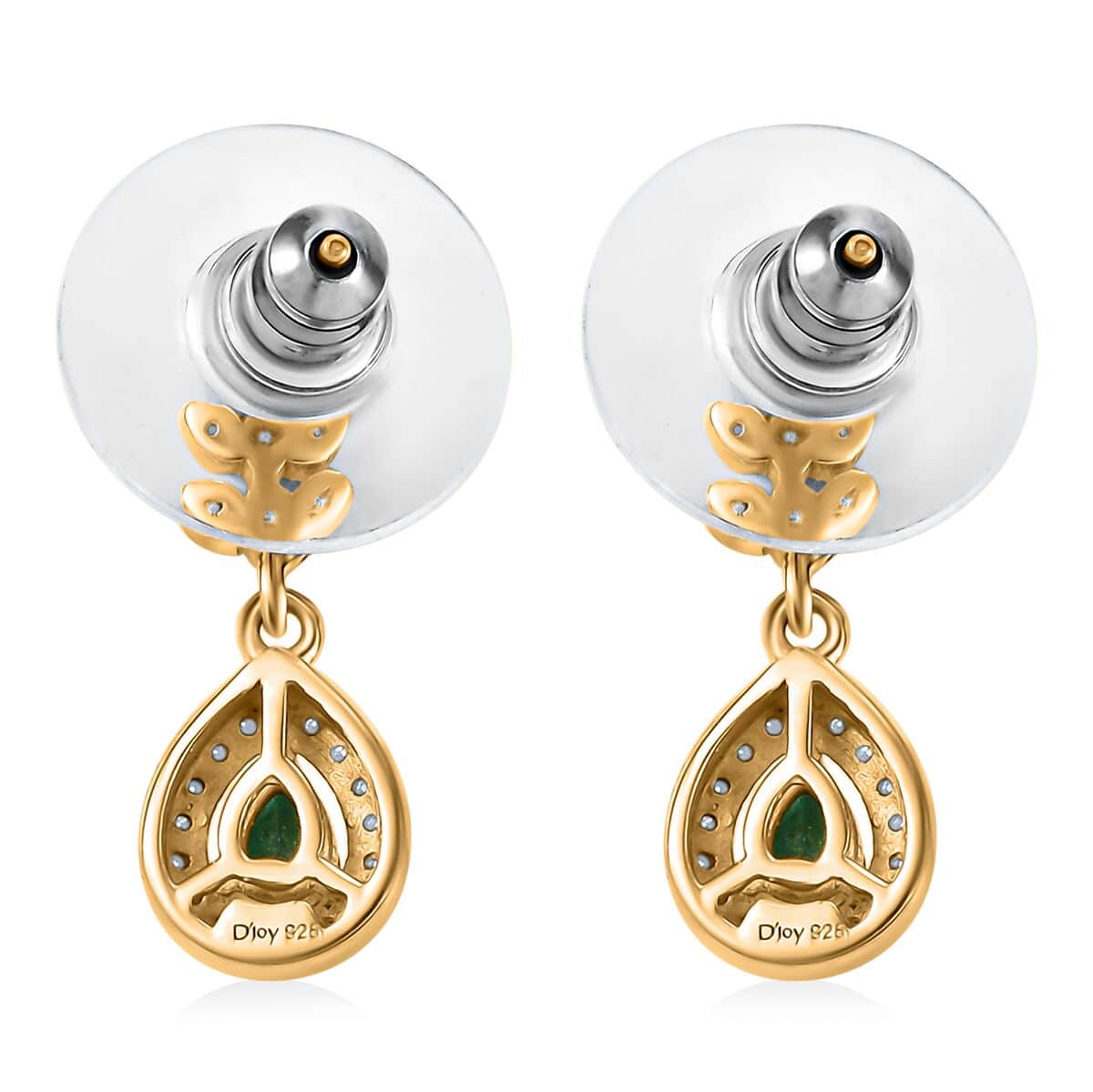 Kagem Zambian Emerald and White Zircon 0.70 ctw Vine Drop Earrings in 18K Vermeil Yellow Gold Over Sterling Silver image number 4