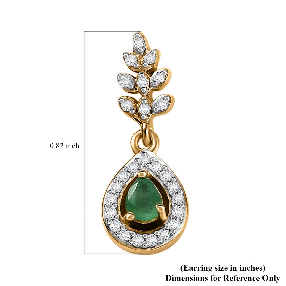 Kagem Zambian Emerald and White Zircon 0.70 ctw Vine Drop Earrings in 18K Vermeil Yellow Gold Over Sterling Silver image number 5