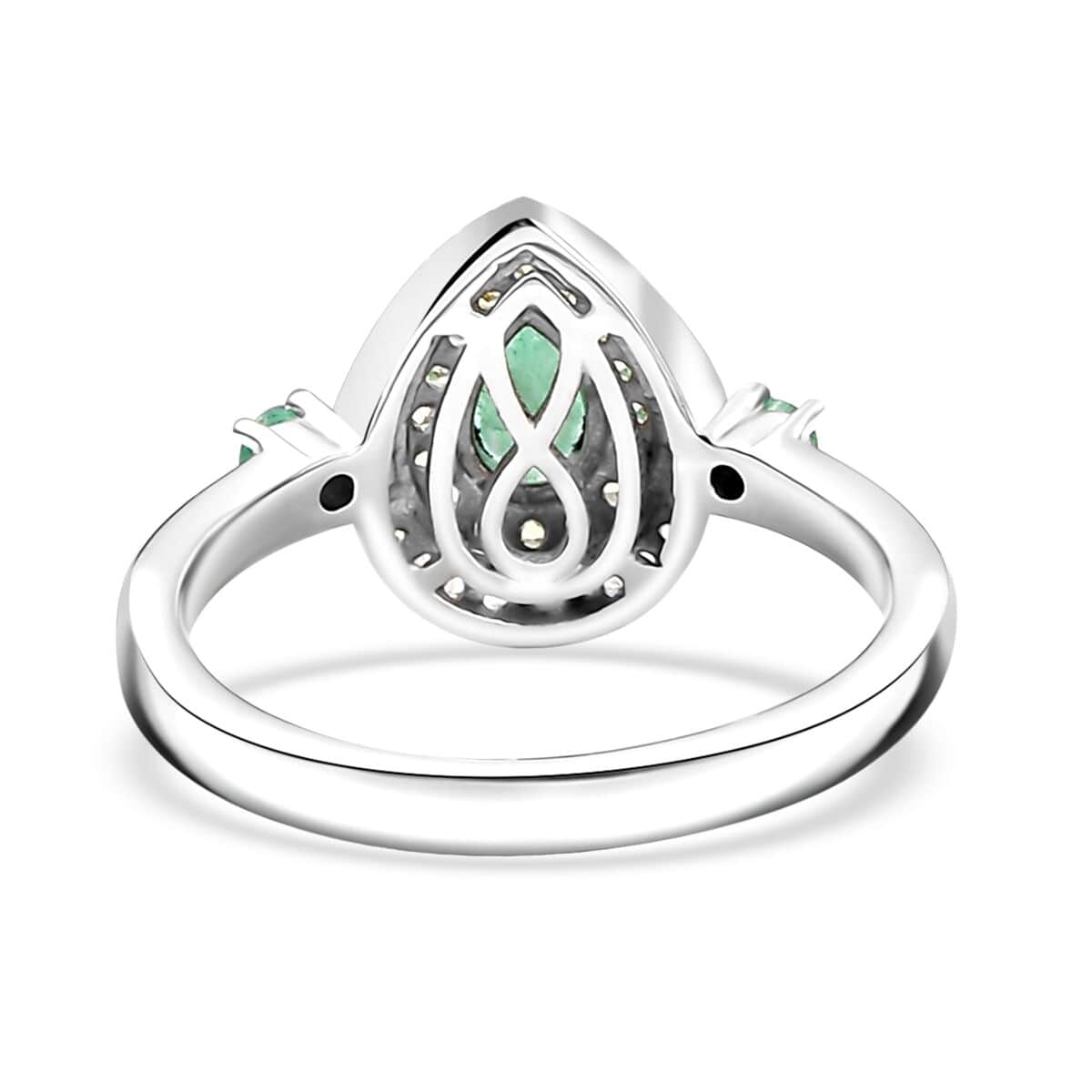 Kagem Zambian Emerald and Multi Gemstone 1.10 ctw Dewdrop Elegance Ring in Rhodium Over Sterling Silver (Size 7.0) image number 4