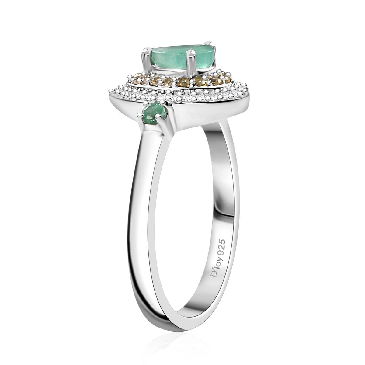 Kagem Zambian Emerald and Multi Gemstone 1.10 ctw Dewdrop Elegance Ring in Rhodium Over Sterling Silver (Size 8.0) image number 3