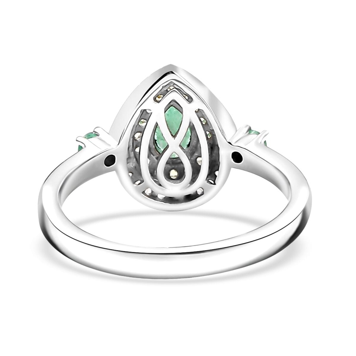 Kagem Zambian Emerald and Multi Gemstone 1.10 ctw Dewdrop Elegance Ring in Rhodium Over Sterling Silver (Size 8.0) image number 4