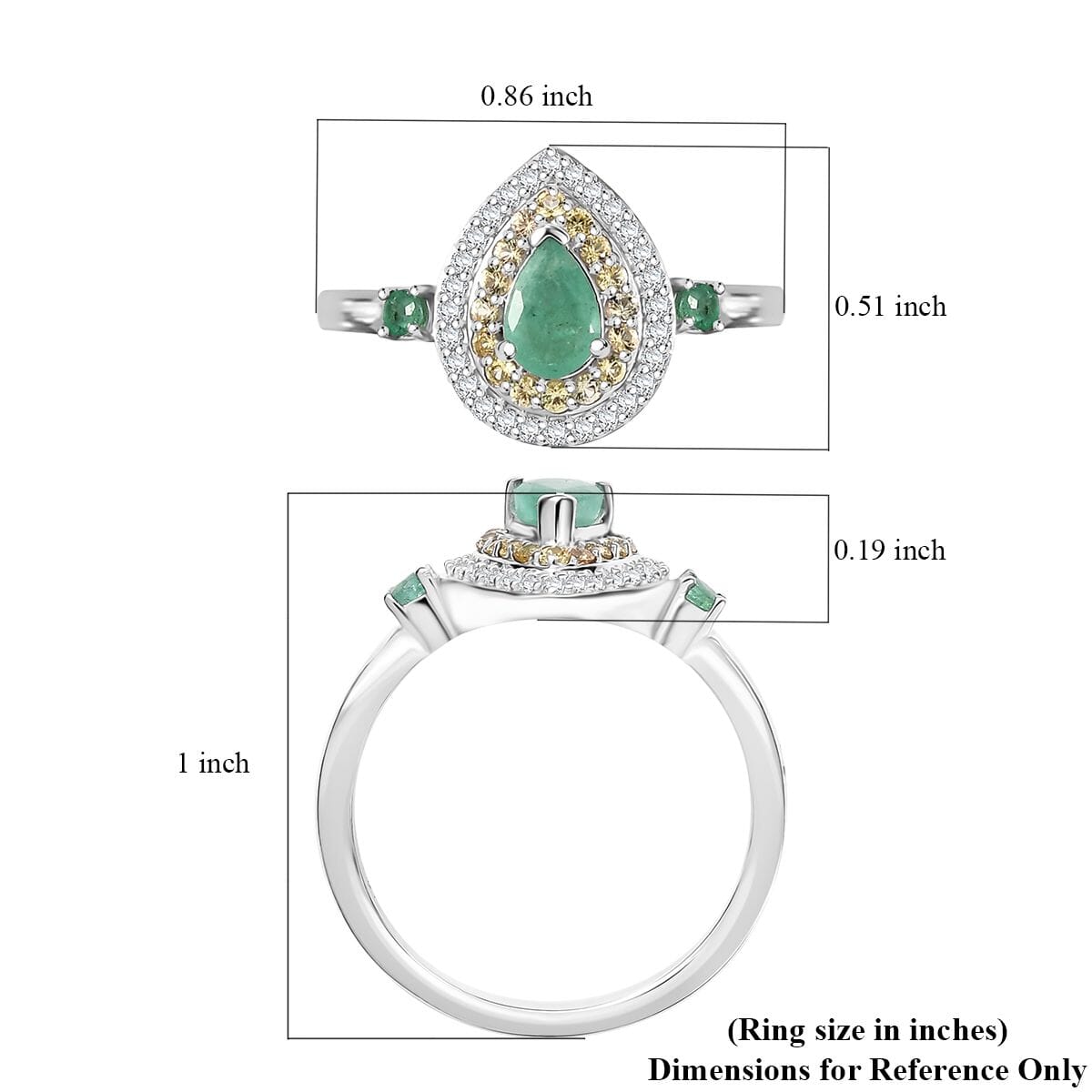 Kagem Zambian Emerald and Multi Gemstone 1.10 ctw Dewdrop Elegance Ring in Rhodium Over Sterling Silver (Size 8.0) image number 5