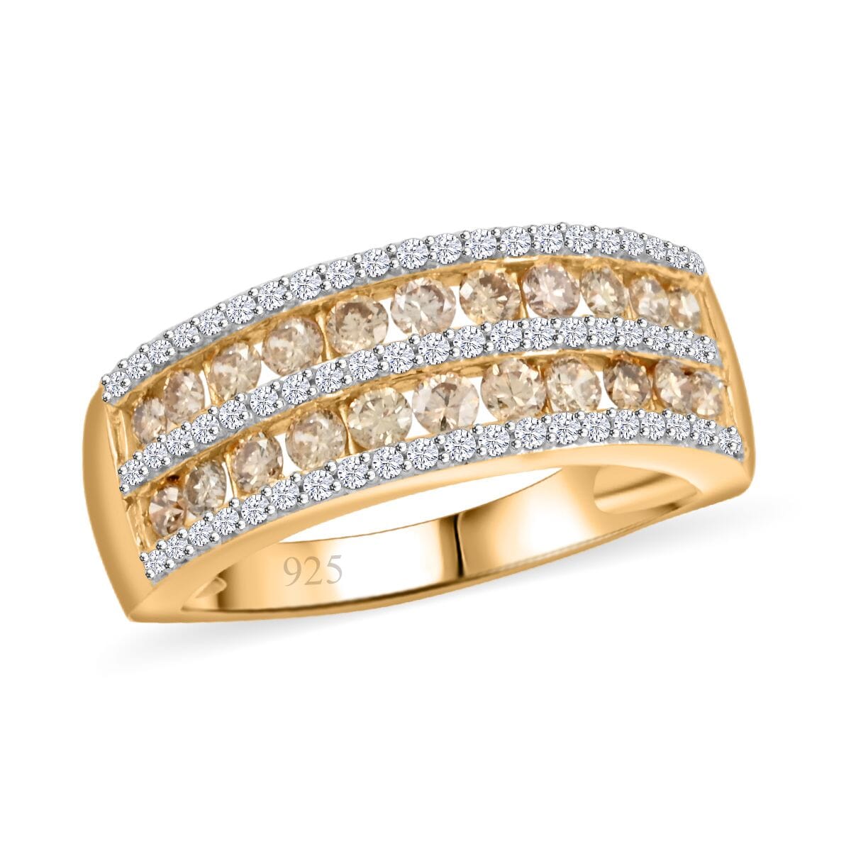 Natural Champagne and White Diamond 1.00 ctw Ring in 14K Yellow Gold Over Sterling Silver (Size 11.0) image number 0