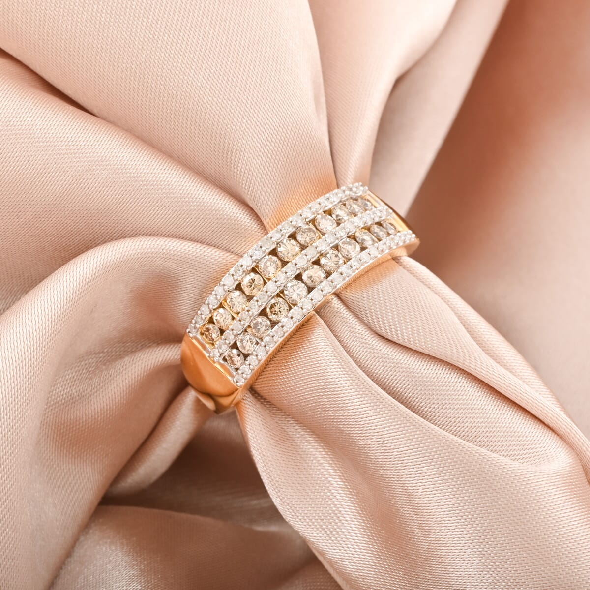 Natural Champagne and White Diamond 1.00 ctw Ring in 14K Yellow Gold Over Sterling Silver (Size 11.0) image number 1