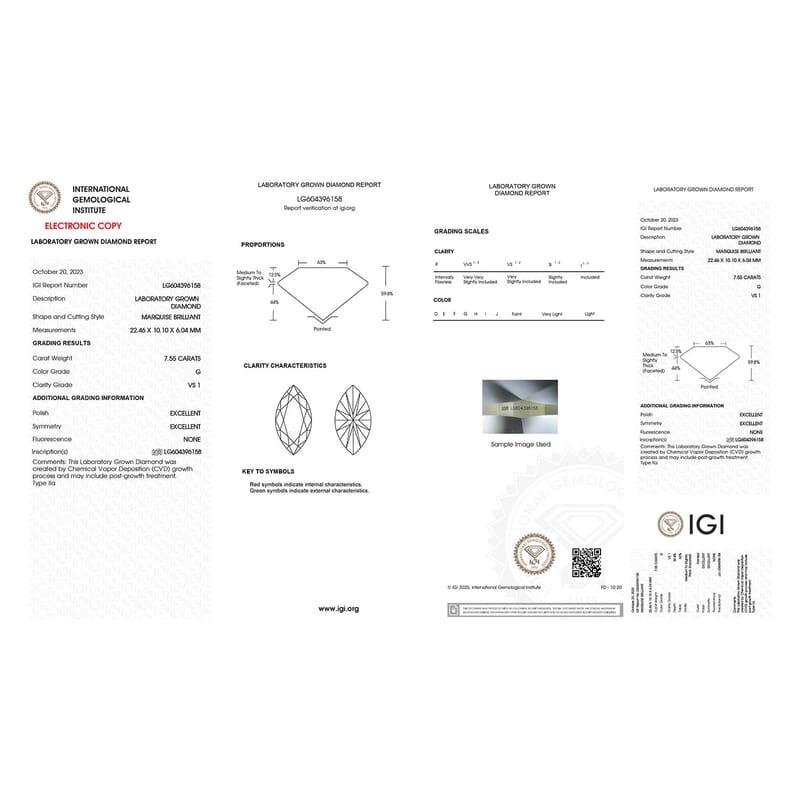 IGI Certified 7.00 ctw Marquise Lab Grown Diamond Loose Gemstone – G VS2