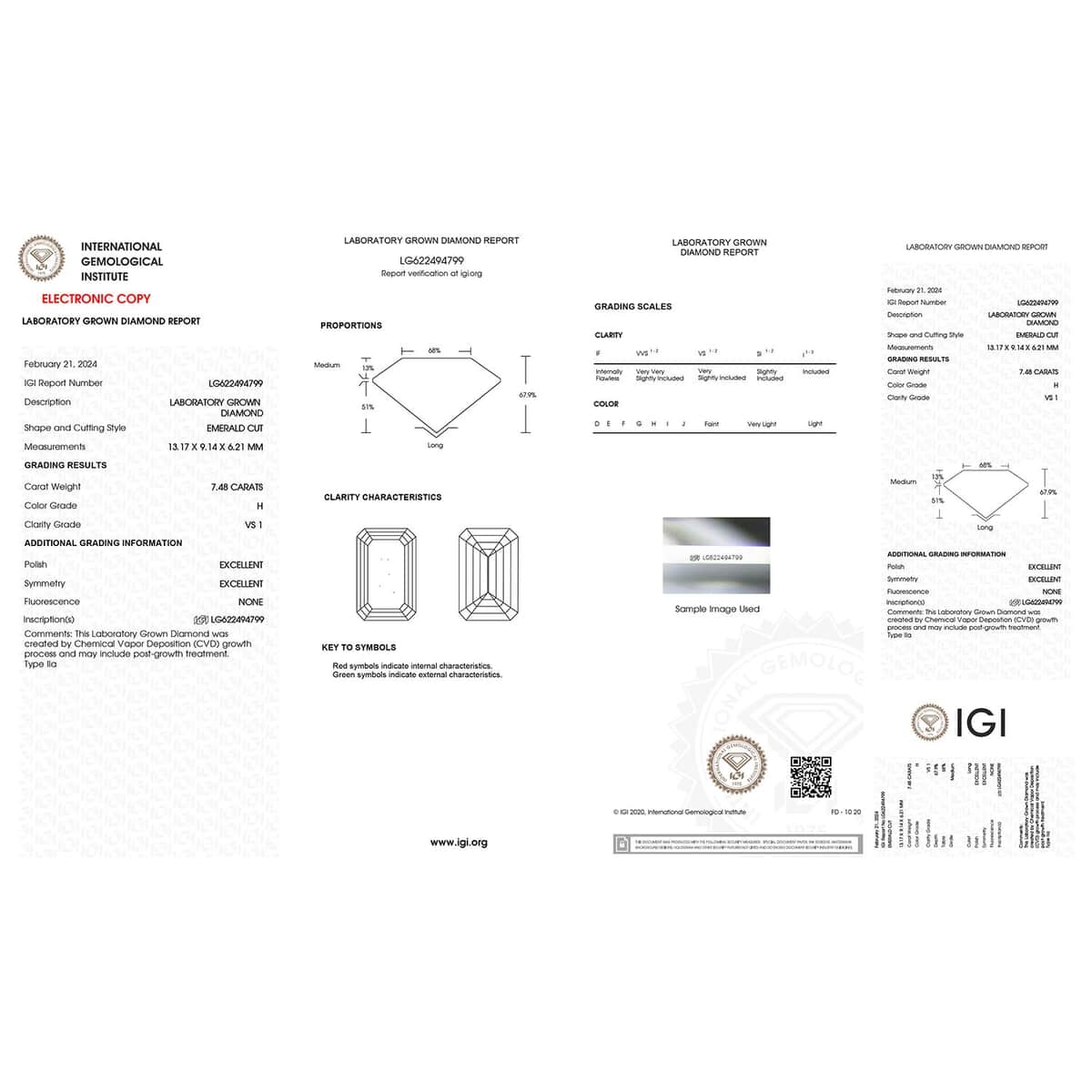 IGI Certified Luxuriant Lab Grown Diamond (Emerald) (H, VS2) 7.00 ctw image number 4