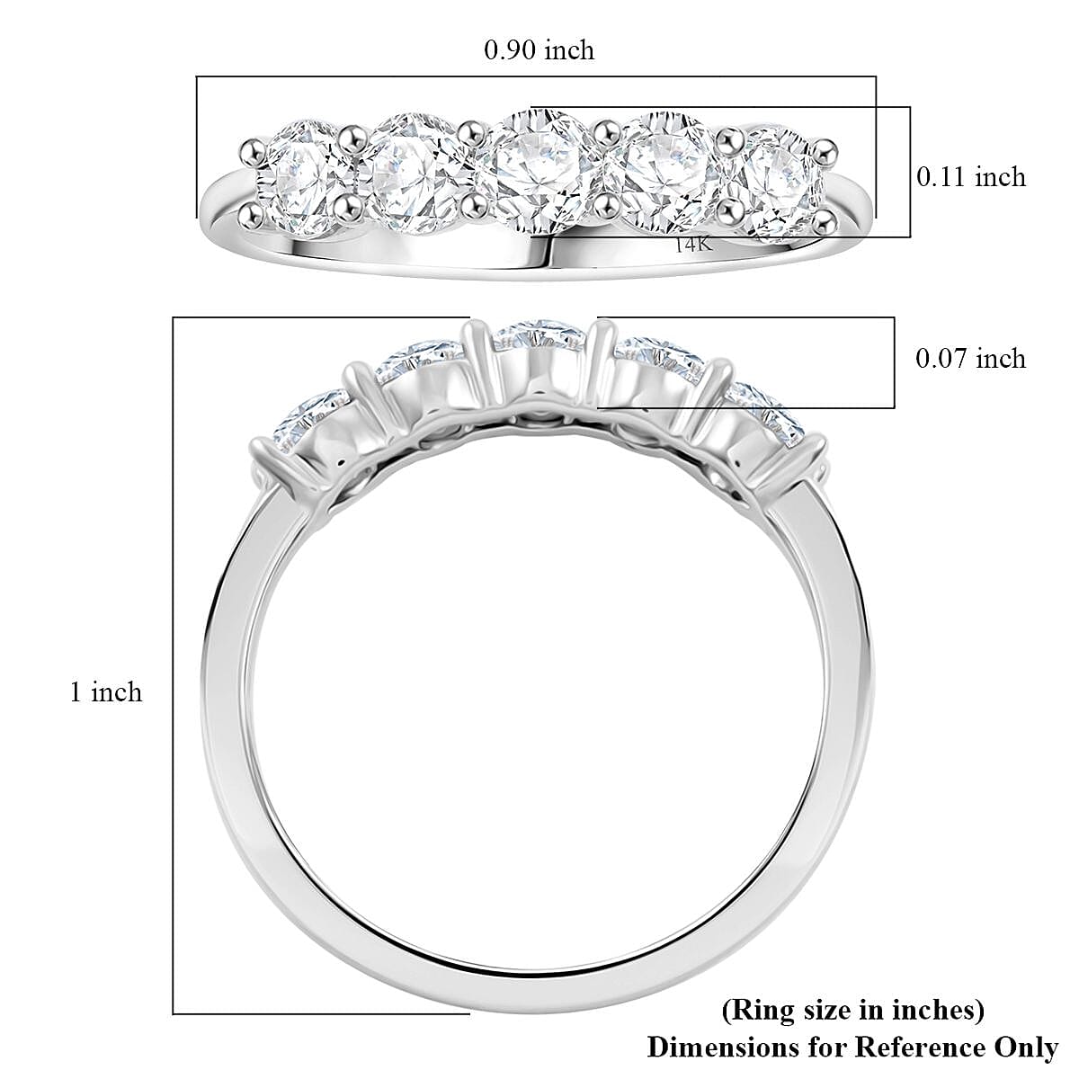 14K White Gold White Diamond Ring (Size 5.5) 1.00 ctw image number 4