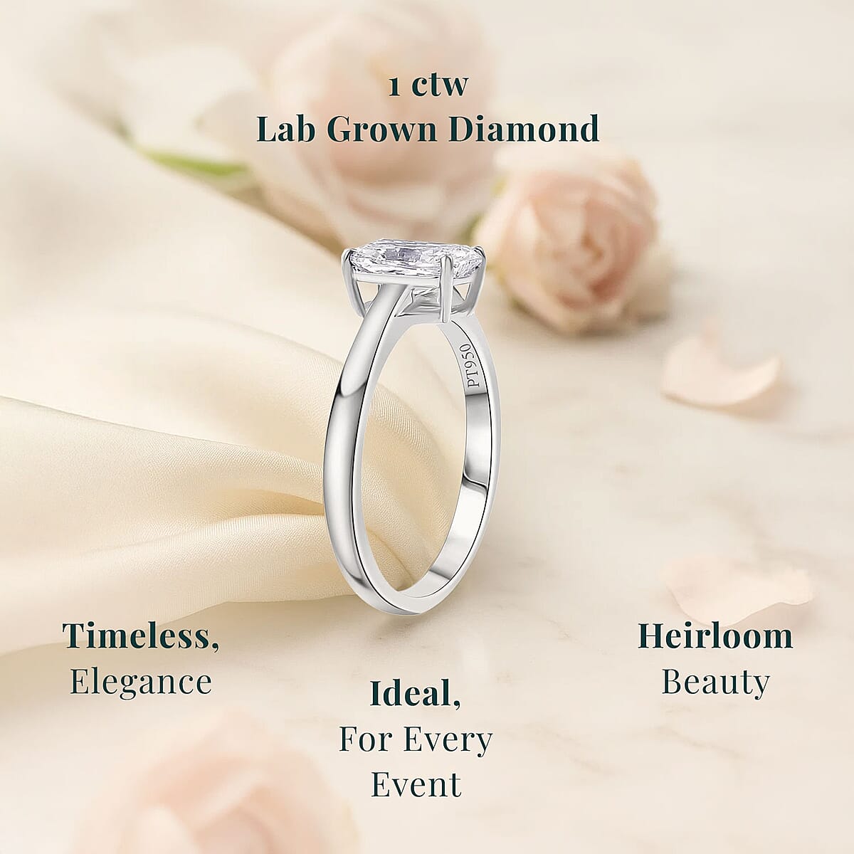 IGI Certified Luxuriant Lab Grown Diamond E-F VS 1.00 ctw Heart Shape Solitaire Ring in 950 Platinum (Size 6.0) image number 2