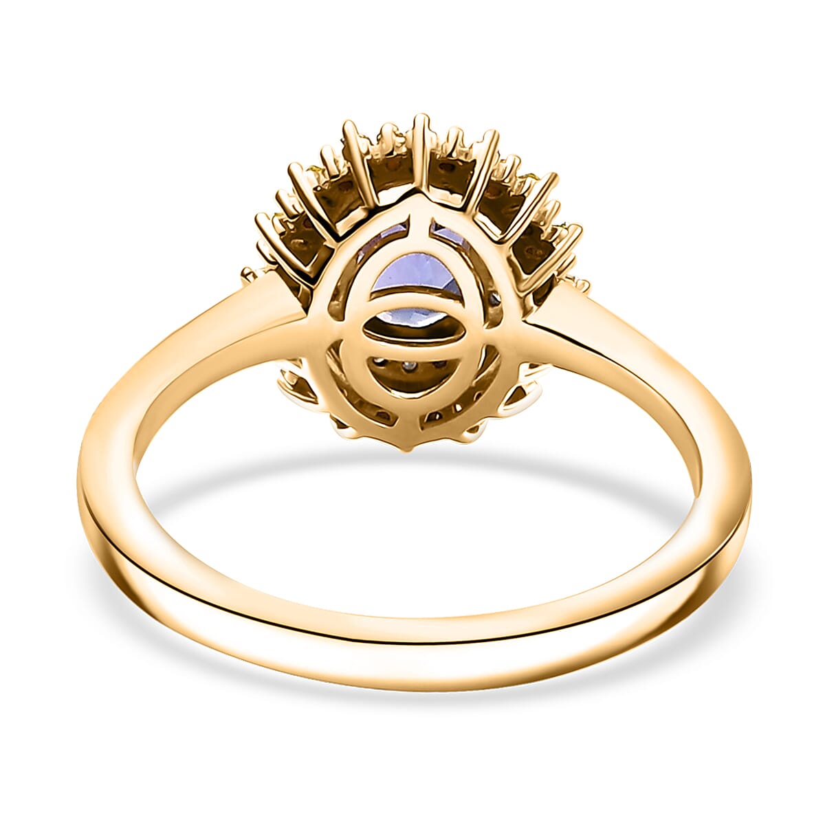AAA Tanzanite, Yellow and White Diamond 1.15 ctw Sunburst Ring in 18K Vermeil Yellow Gold Over Sterling Silver (Size 9.0) image number 4