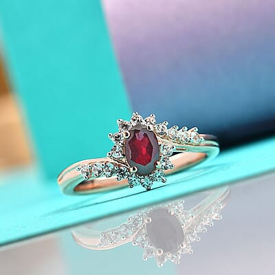 D'Joy Premium Anthill Garnet and White Zircon 0.90 ctw Orchid Flower Ring in 18K Vermeil Rose Gold Over Sterling Silver (Size 10.0) 