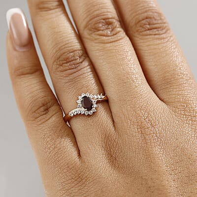 D'Joy Premium Anthill Garnet and White Zircon 0.90 ctw Orchid Flower Ring in 18K Vermeil Rose Gold Over Sterling Silver (Size 10.0) 