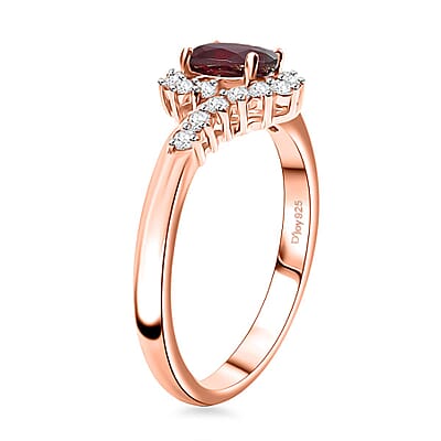 D'Joy Premium Anthill Garnet and White Zircon 0.90 ctw Orchid Flower Ring in 18K Vermeil Rose Gold Over Sterling Silver (Size 10.0) 
