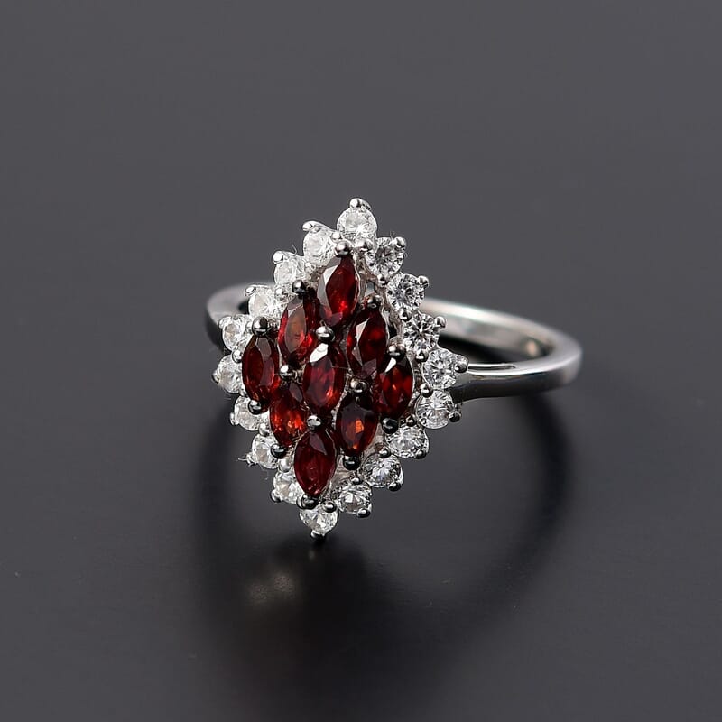 D'Joy Premium Anthill Garnet and White Zircon 1.90 ctw Crimson Majesty Ring in Rhodium Over Sterling Silver (Size 10.0)