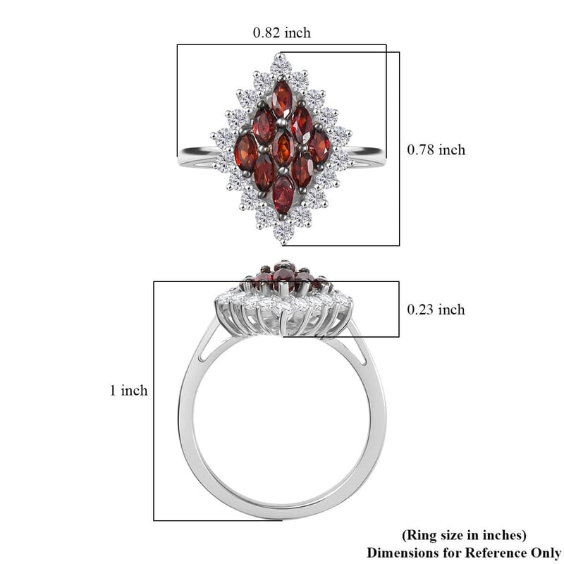 D'Joy Premium Anthill Garnet and White Zircon 1.90 ctw Crimson Majesty Ring in Rhodium Over Sterling Silver (Size 10.0)