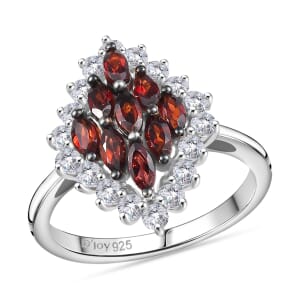 Premium Anthill Garnet and White Zircon 1.90 ctw Crimson Majesty Ring in Rhodium Over Sterling Silver (Size 7.0)