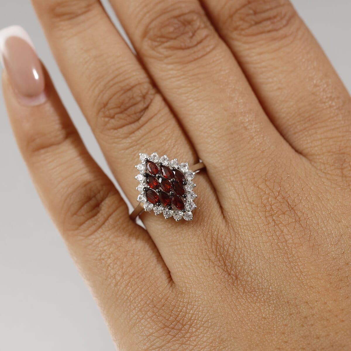 D'Joy Premium Anthill Garnet and White Zircon 1.90 ctw Crimson Majesty Ring in Rhodium Over Sterling Silver (Size 8.0) image number 2