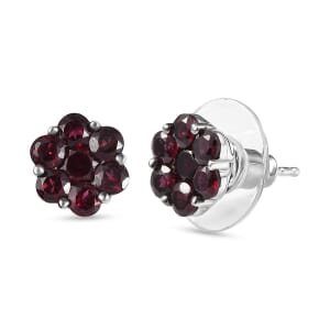 D'Joy Premium Anthill Garnet 2.15 ctw Floral Earrings in Rhodium Over Sterling Silver