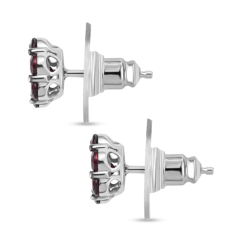 D'Joy Premium Anthill Garnet 2.15 ctw Floral Earrings in Rhodium Over Sterling Silver