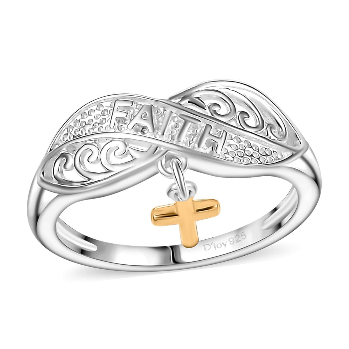 Leaf Ring with Cross Charm in 14K YG Over and Sterling Silver (Size 7.0) 2.75 Grams image number 0