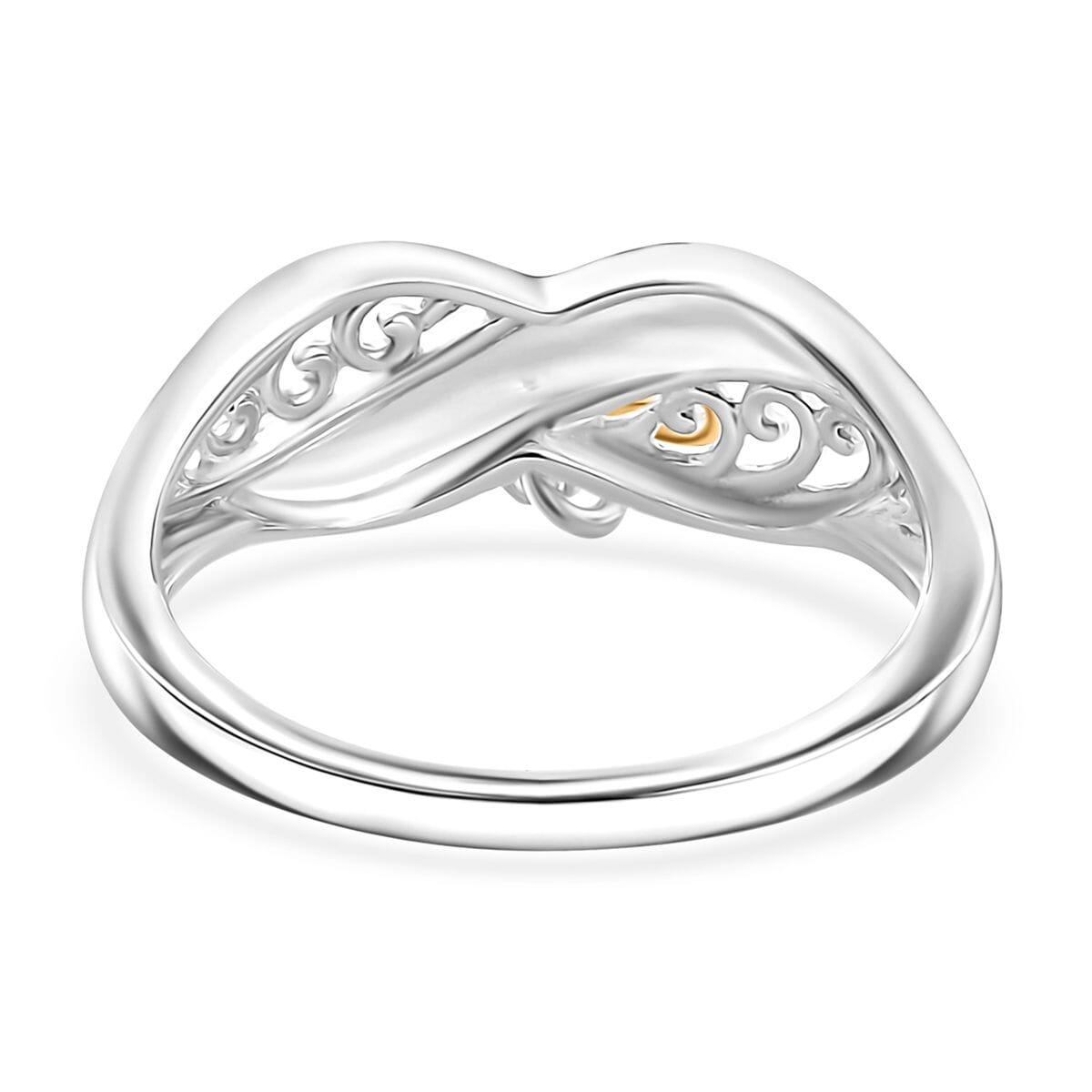 Leaf Ring with Cross Charm in 14K YG Over and Sterling Silver (Size 7.0) 2.75 Grams image number 4