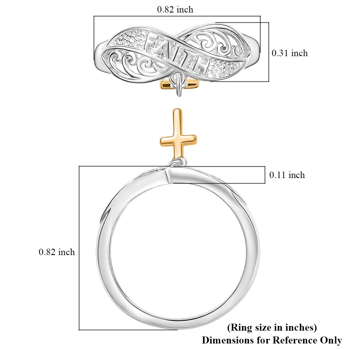 Leaf Ring with Cross Charm in 14K YG Over and Sterling Silver (Size 7.0) 2.75 Grams image number 5