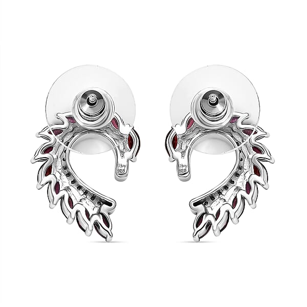 D'Joy Premium Anthill Garnet and White Zircon 2.90 ctw Leaf Earrings in Rhodium Over Sterling Silver