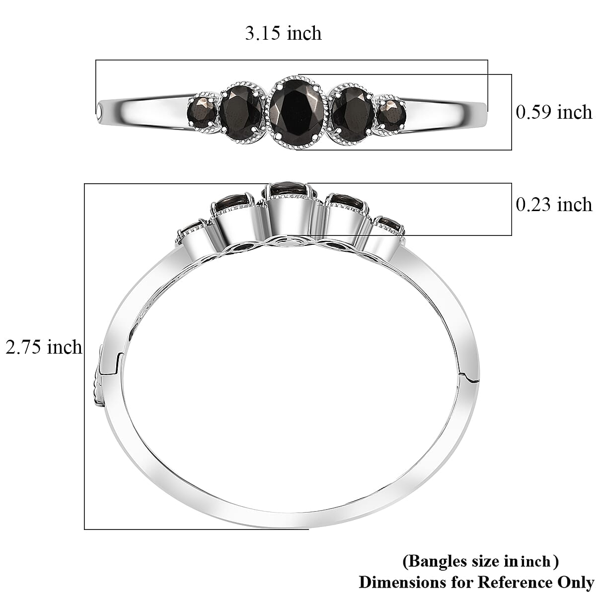 EverTrue Elite Shungite 7.15 ctw Bangle Bracelet in Platinum Over Copper (7.25 In) image number 5